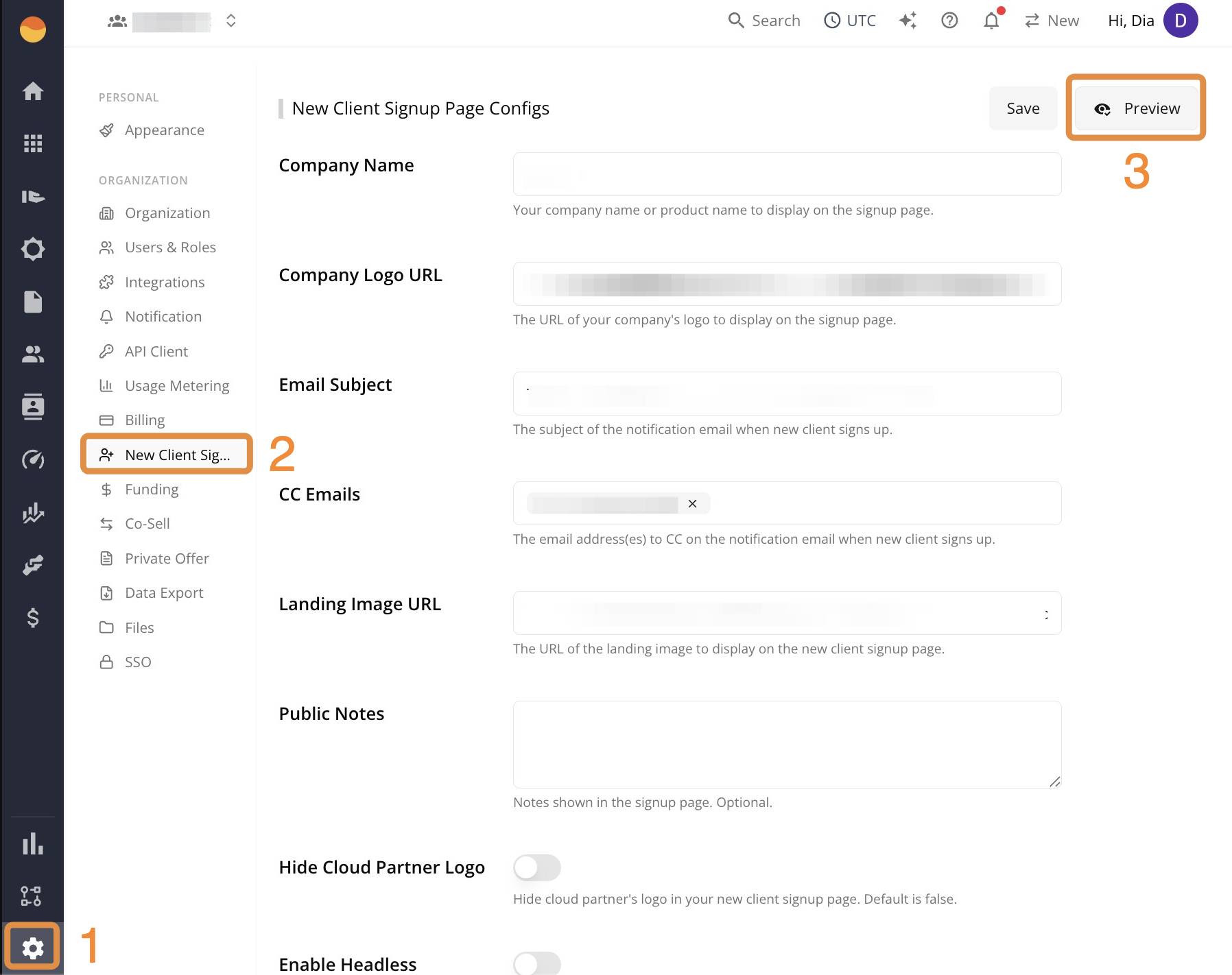 Preview the Fours-hosted New Client Signup form