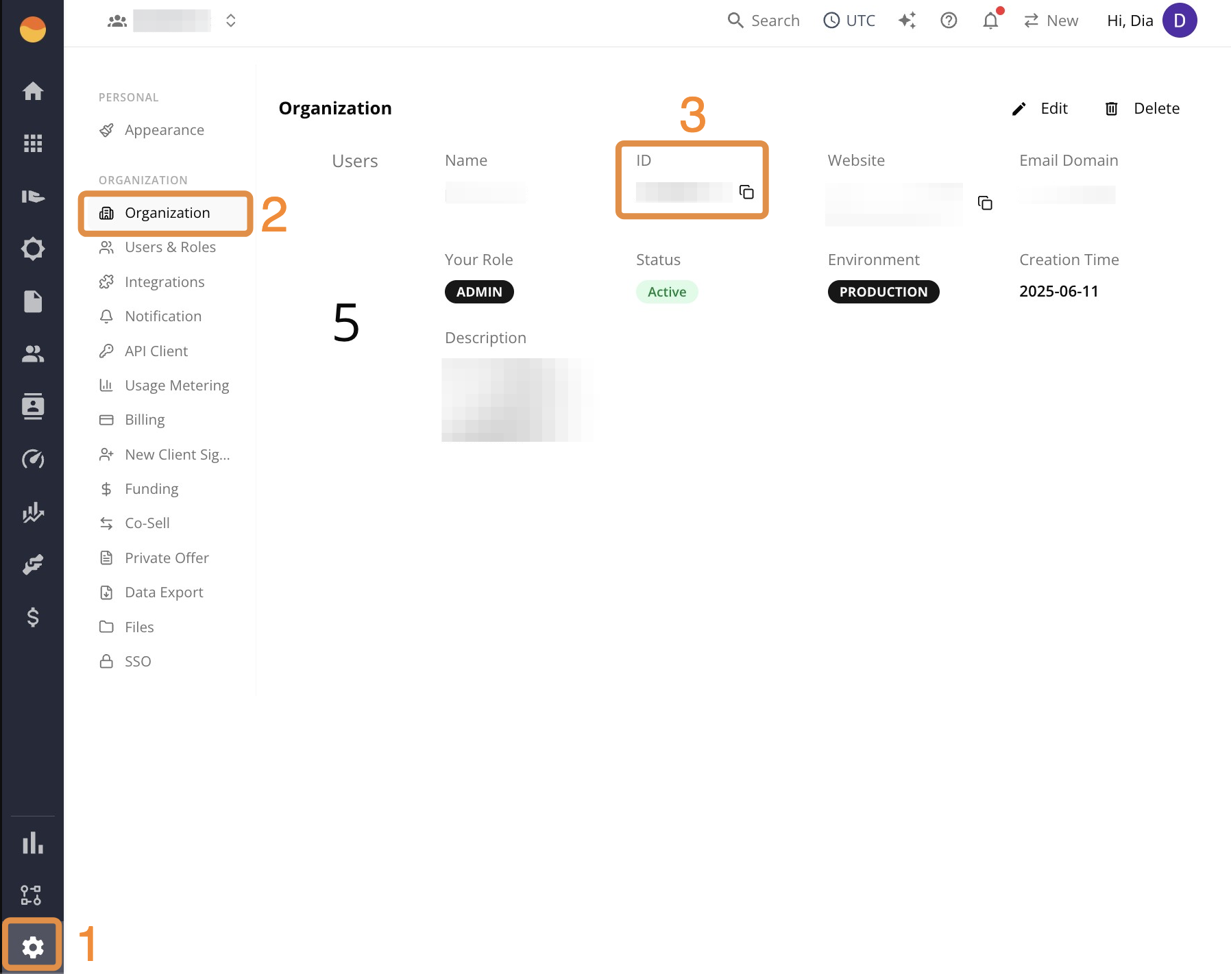 Find your Organization ID in Fours Settings