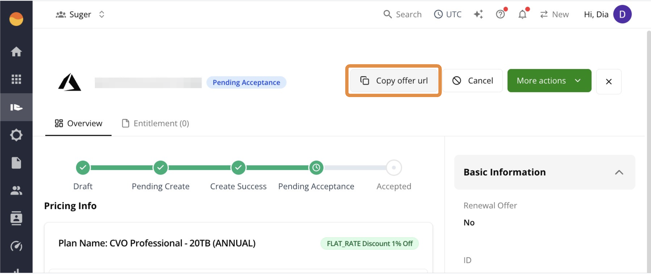 Copy Offer URL button in the Fours Console