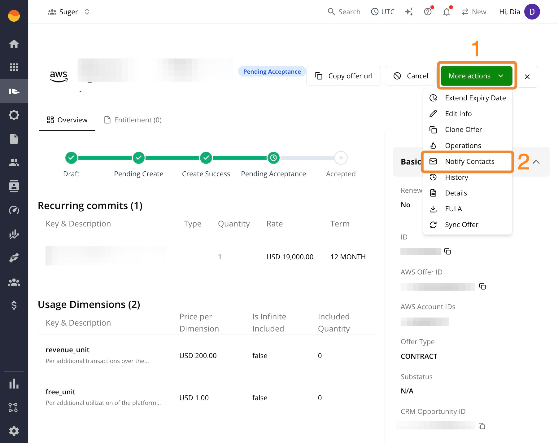 Notify Contacts action in the Fours Console