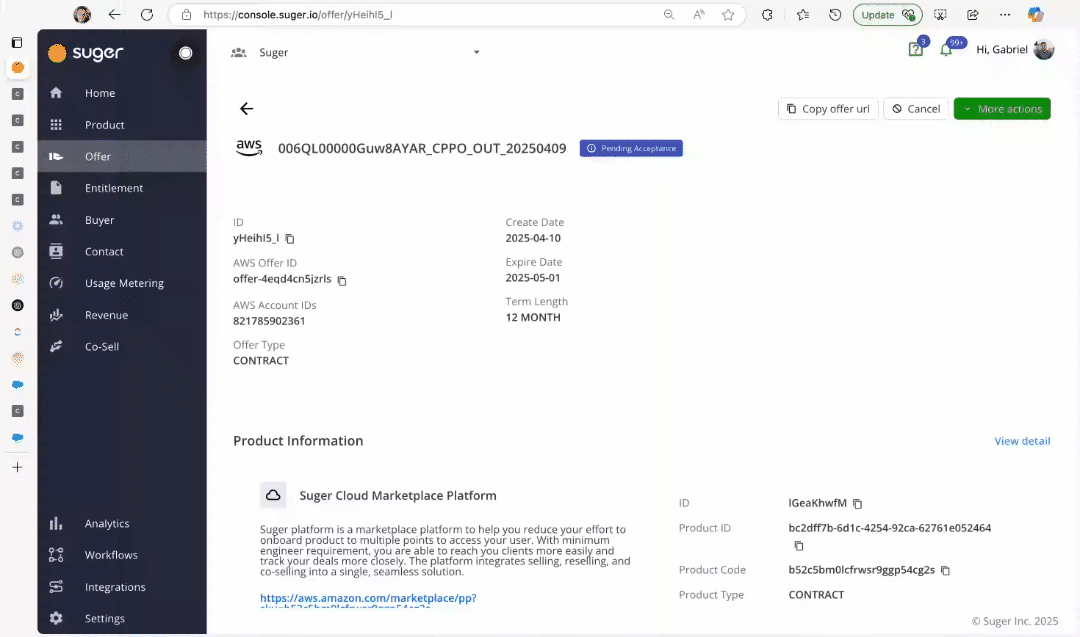 Extending a private offer expiry date in the Fours Console