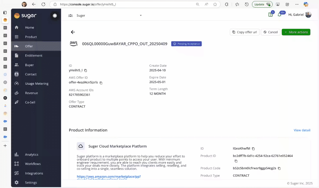 Notifying contacts about a private offer in the Fours Console