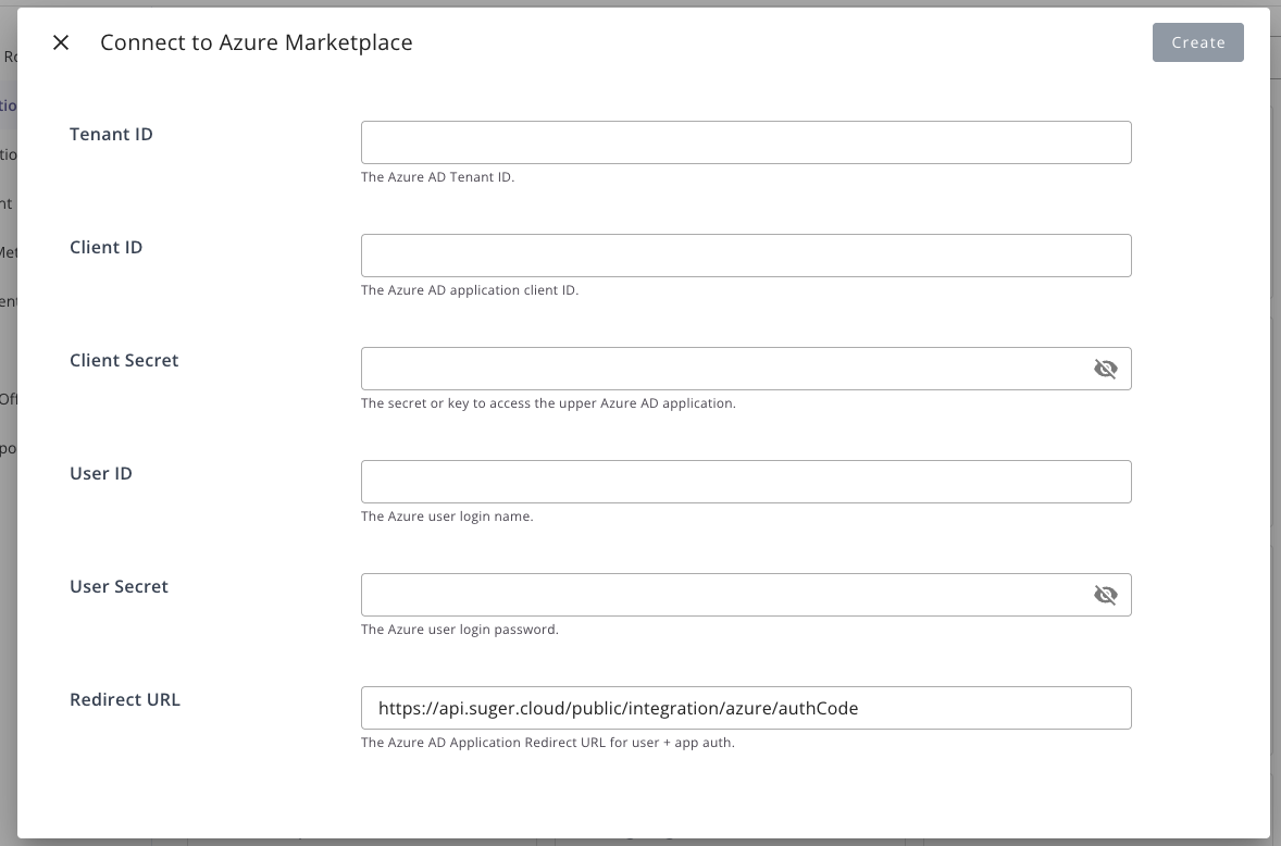 Fours Console Azure Marketplace connection dialog