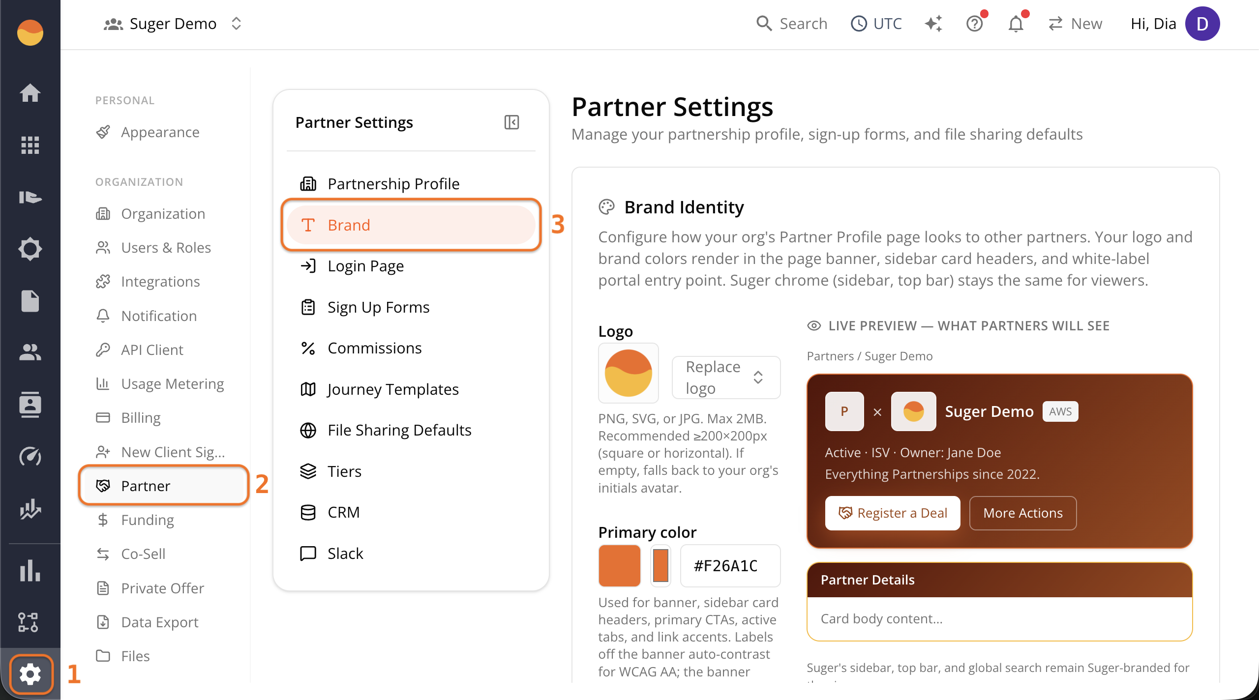 Brand settings under Partner in Fours Console Settings