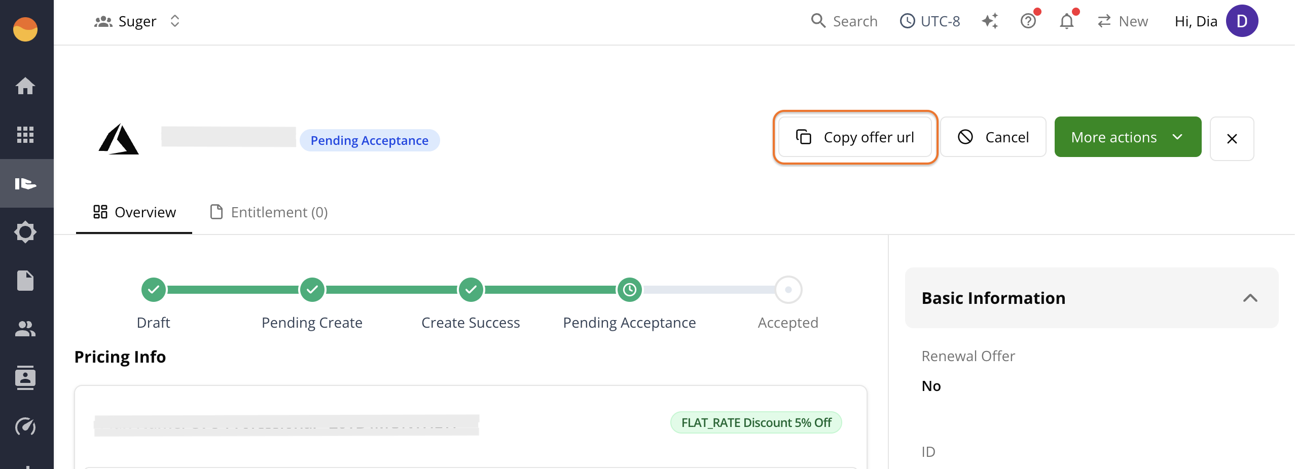 Copy offer URL in the Fours Console