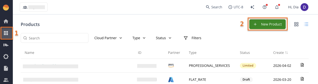 + New Product button in the Fours Console