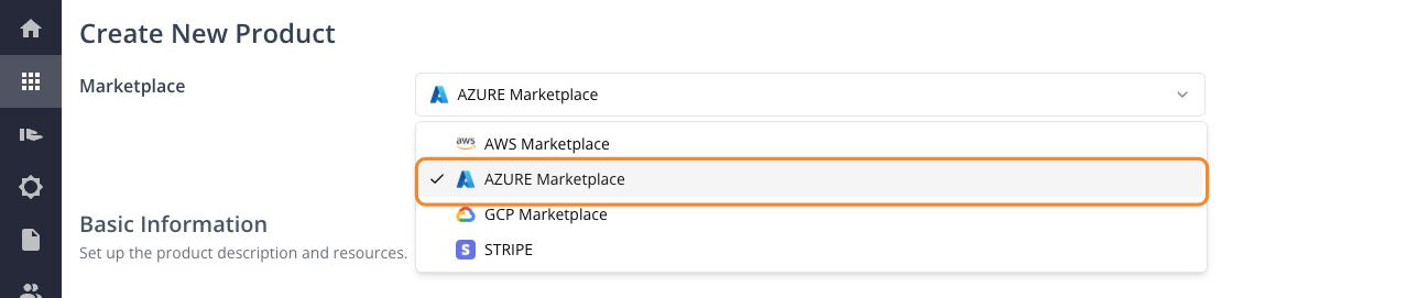 Selecting Azure Marketplace in the Fours Console