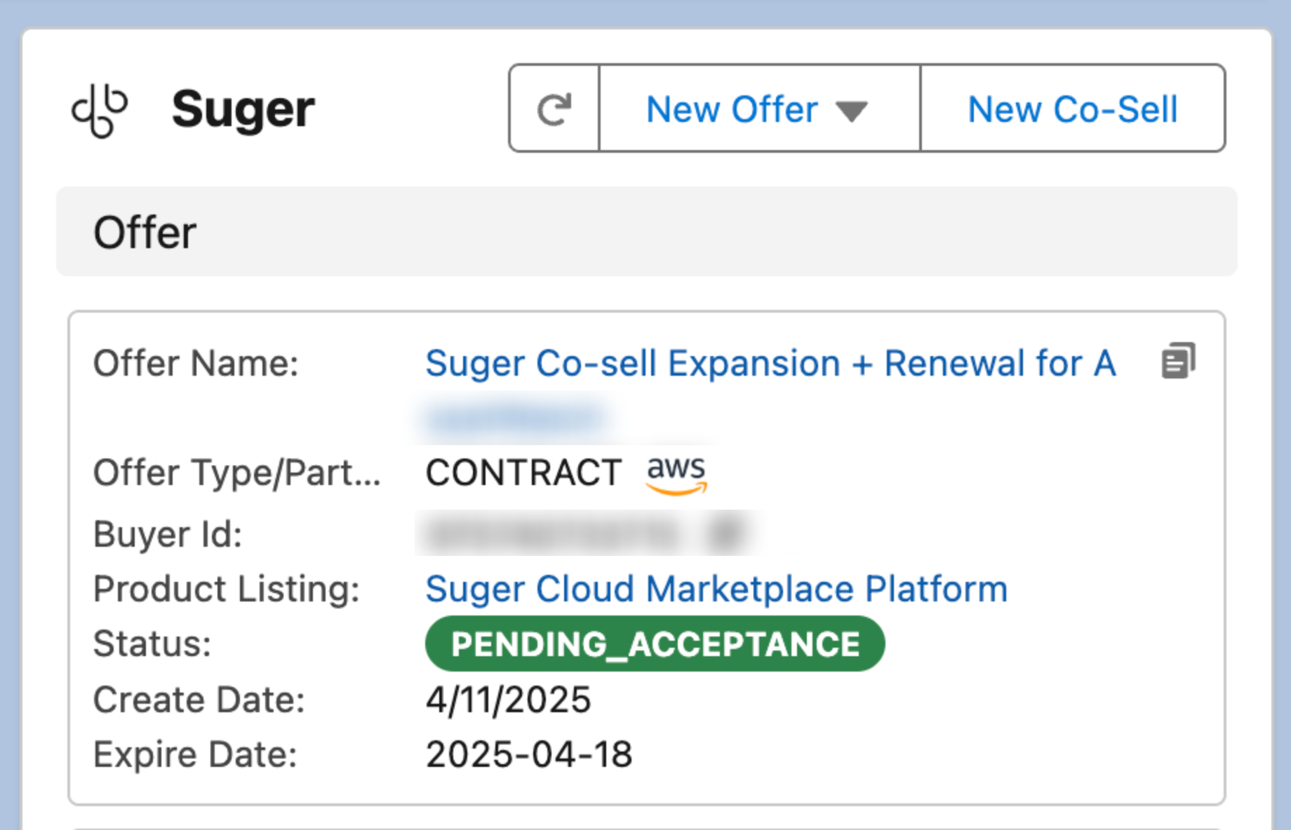 Fours widget showing updated offer status