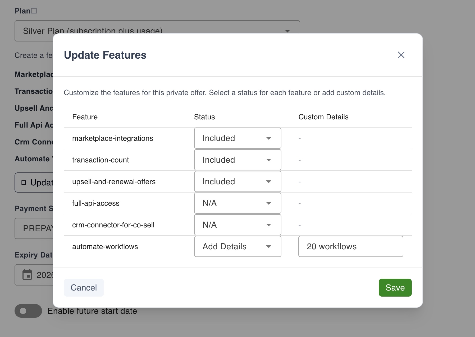 Custom Feature List Edit Dialog