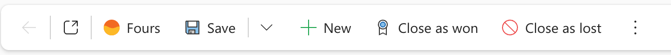 The command bar of a Dynamics 365 opportunity record, with the Fours button next to Save