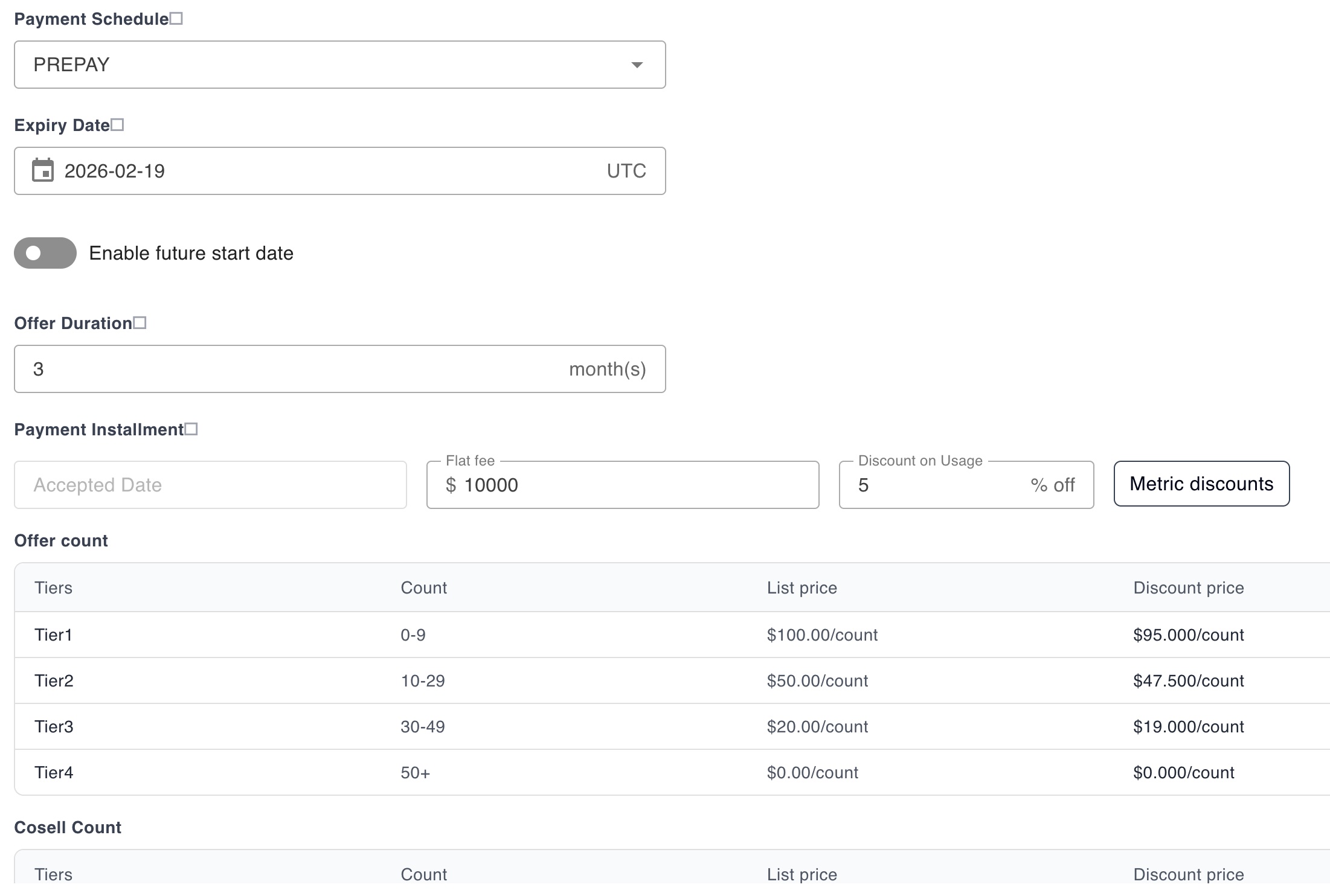 Metric Discounts Prepay