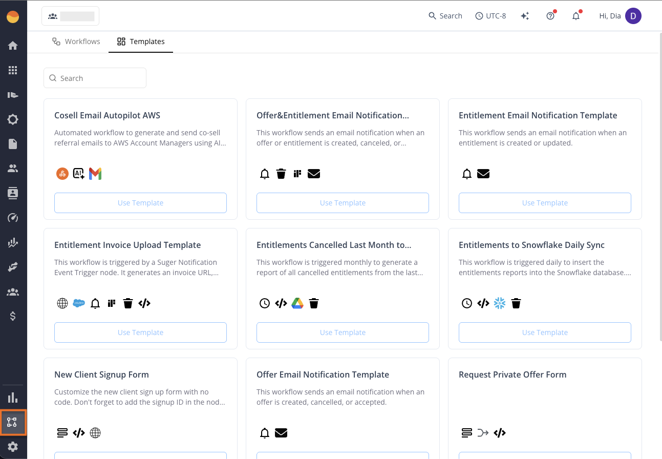 Workflows page in the Fours Console