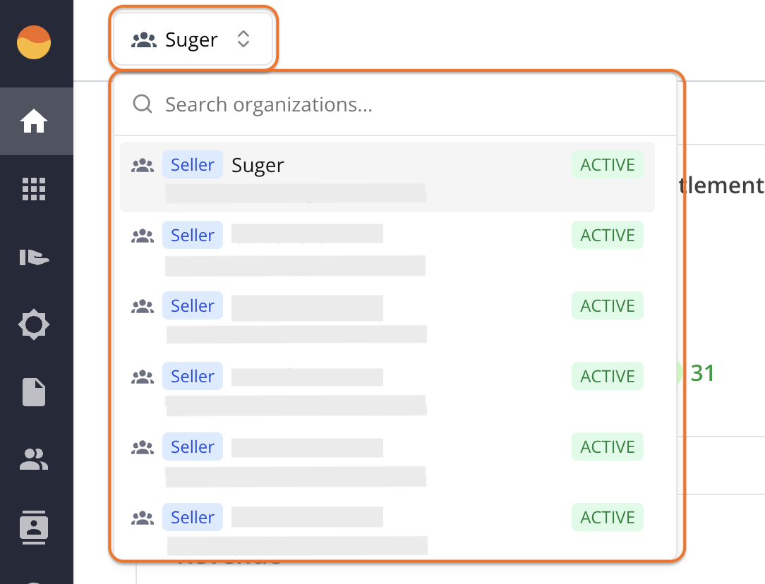 Switching organization in the Fours Console