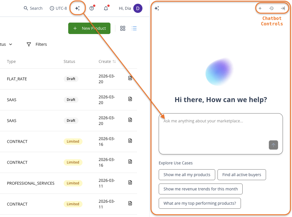 AI chatbot panel and key menus in the Fours Console