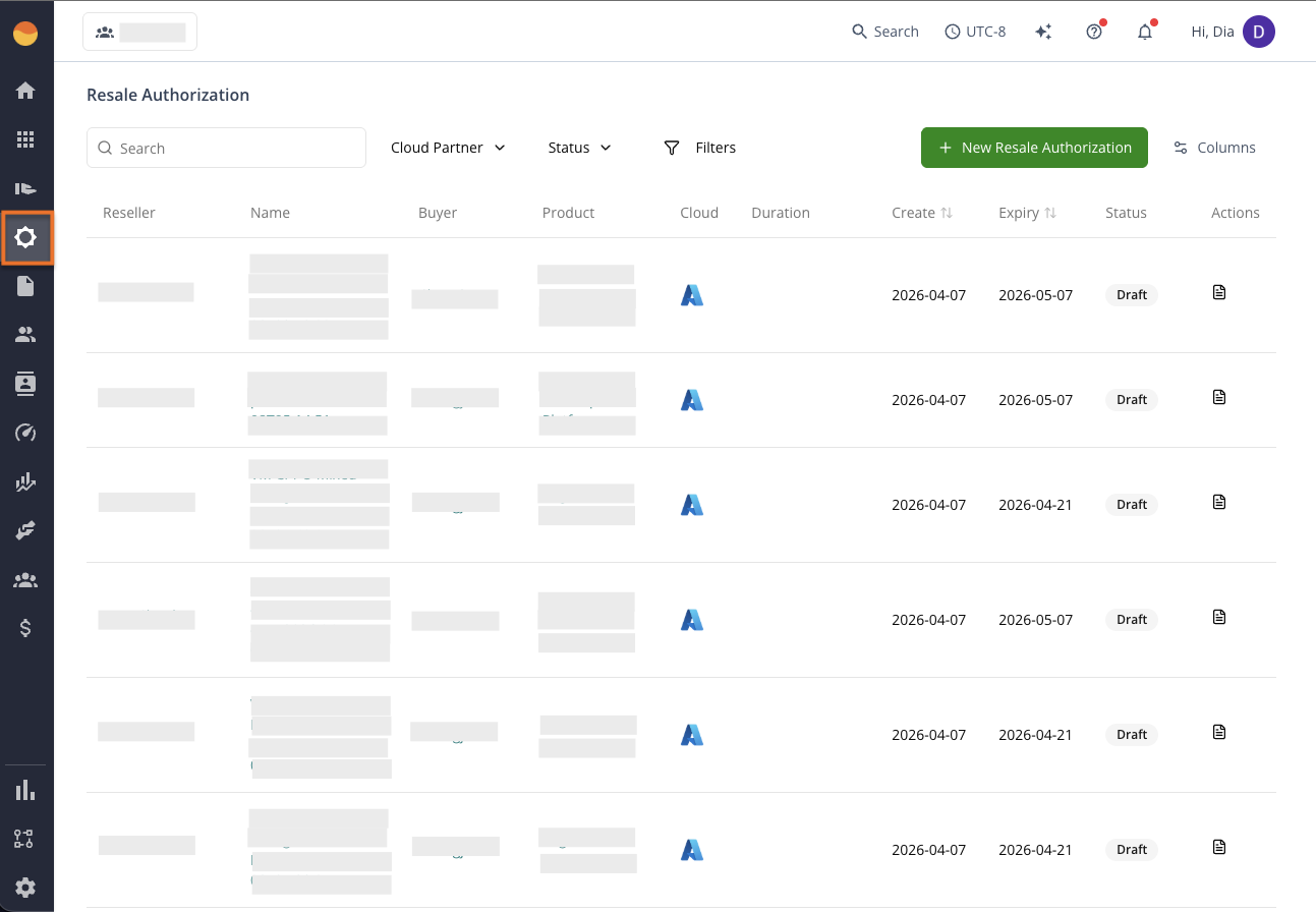 Resale page in the Fours Console