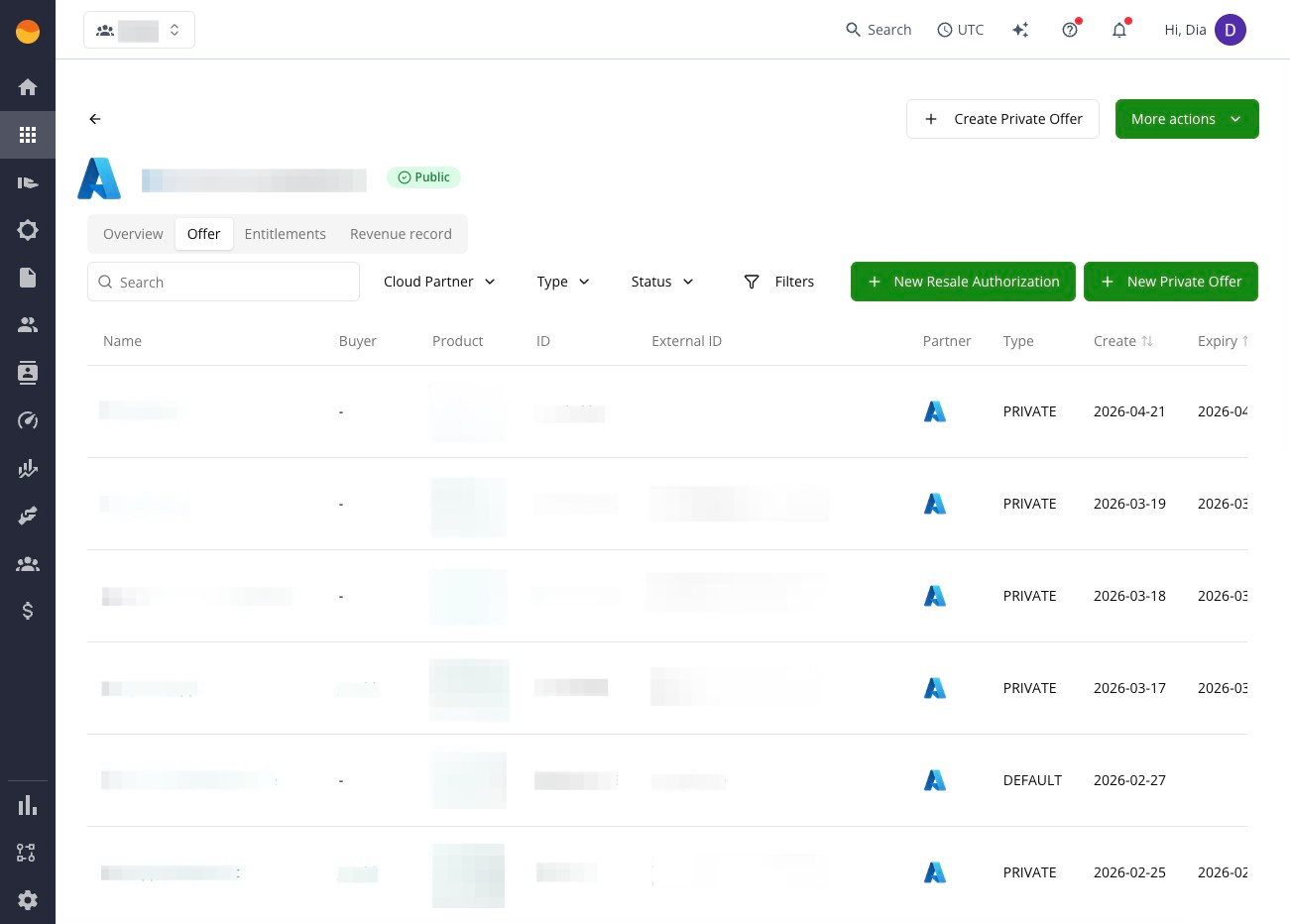 Offer tab on a product in the Fours Console