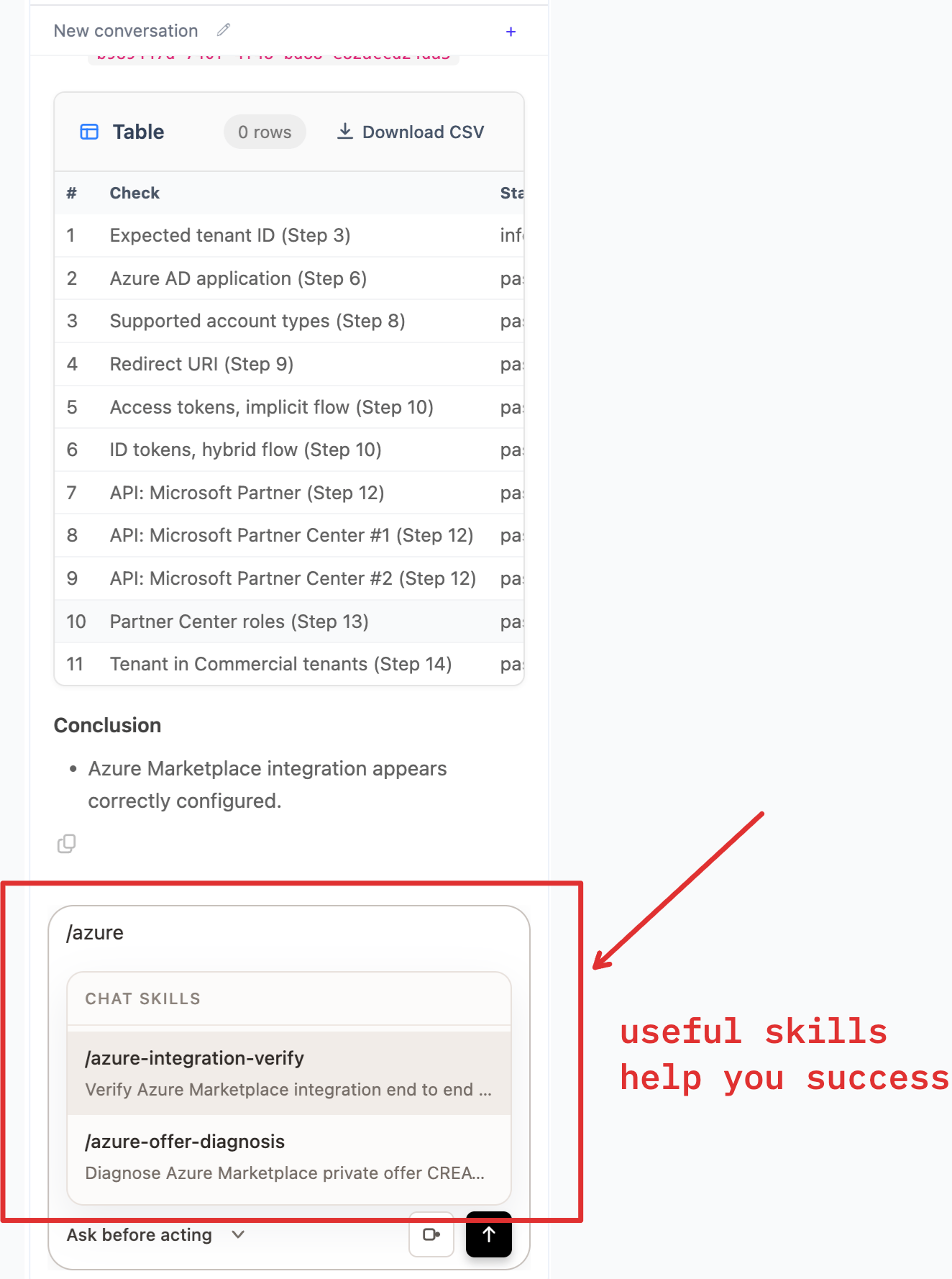 Slash command menu with Fours skills