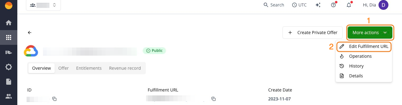GCP Fulfillment URL in the Fours Console