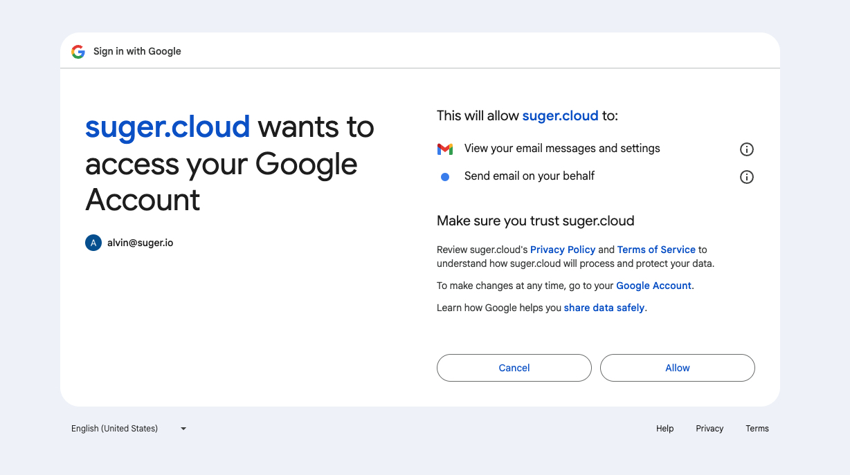 Google Mail User Consent