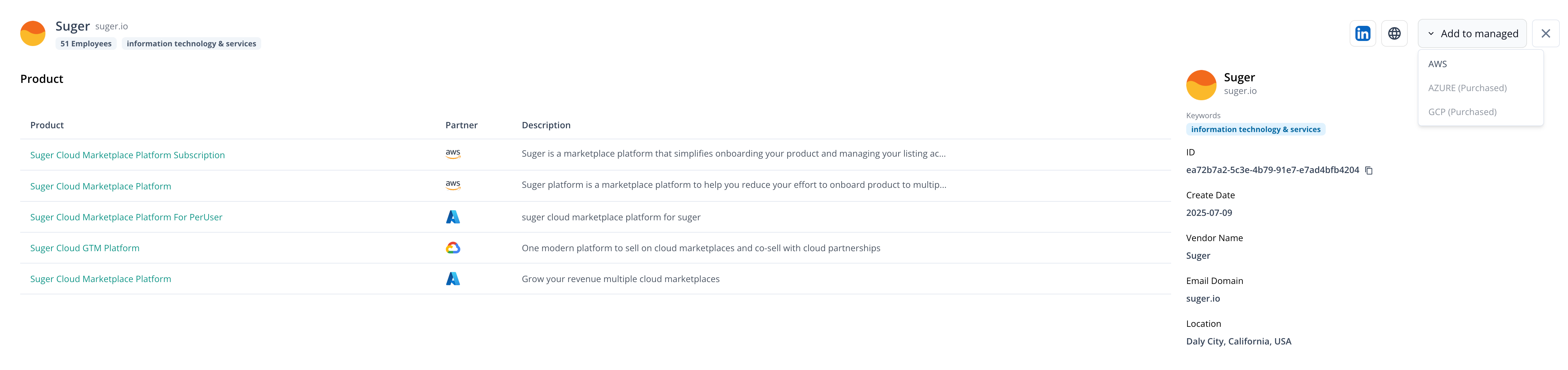 Managed Vendor Detail