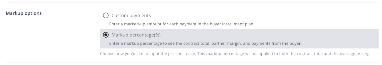 Markup options for a resale private offer