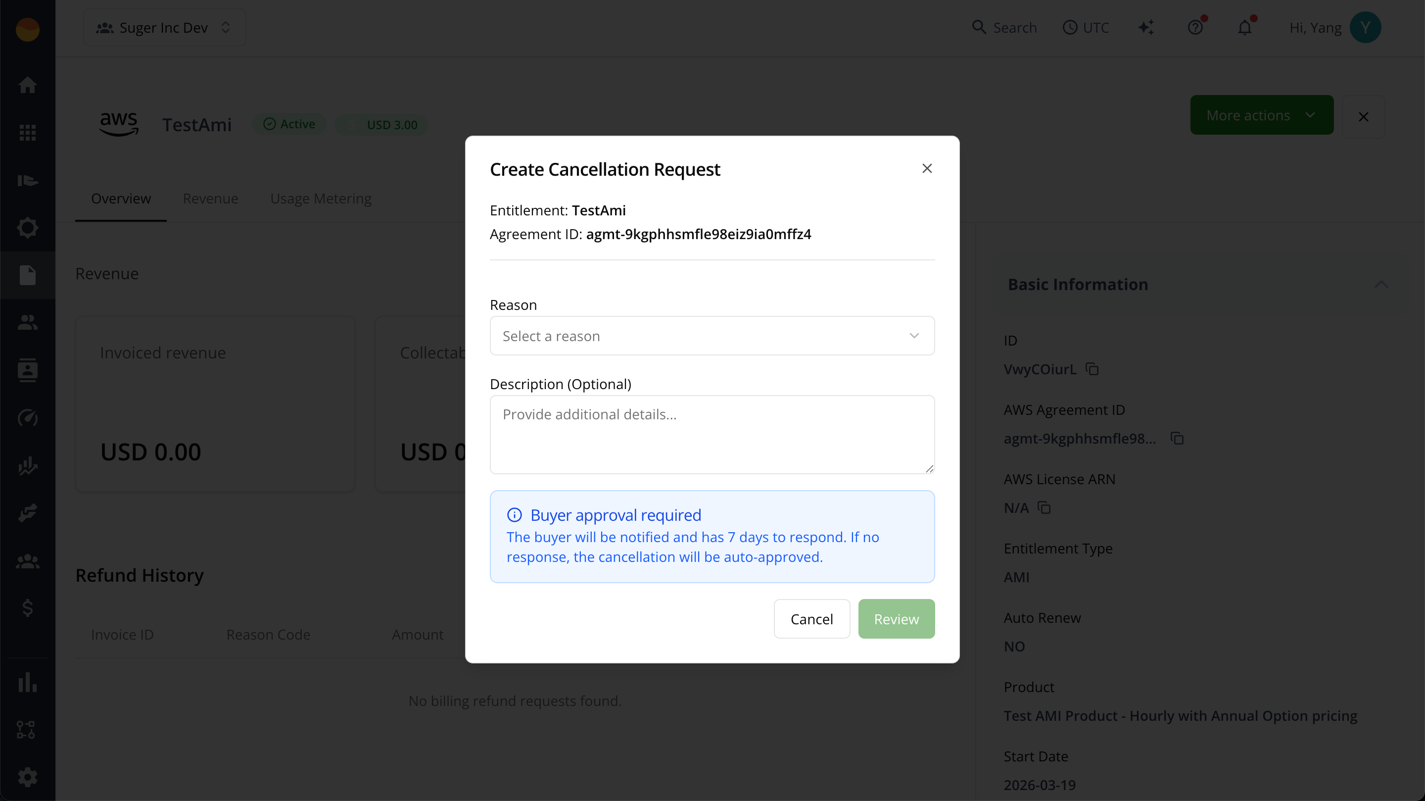 Cancellation request in Fours Console