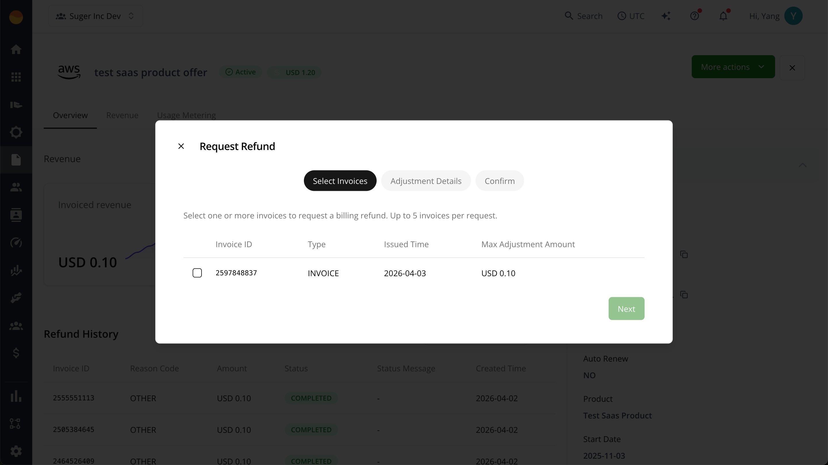 Refund request in Fours Console
