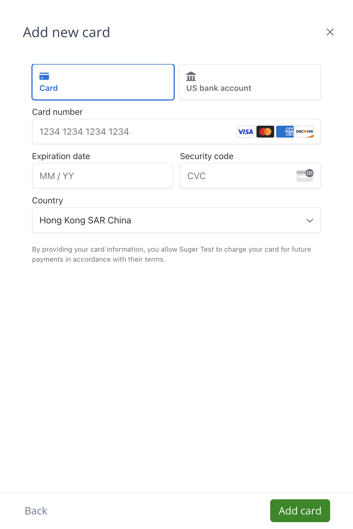 Add new card form for a buyer