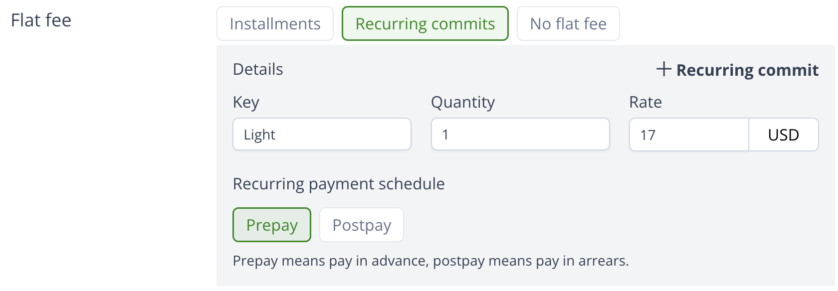 Recurring commits configured to represent good-better-best tiers