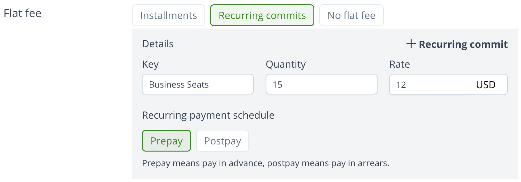 Per-seat recurring commit tier rate example