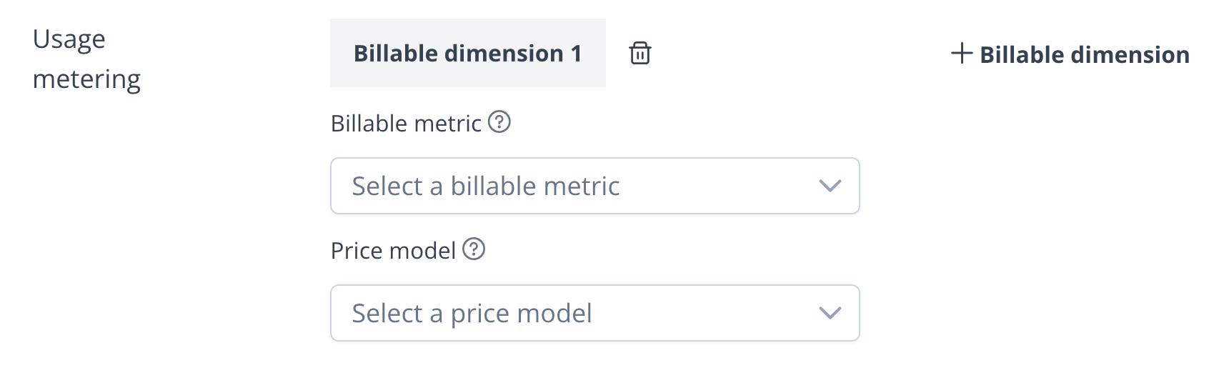 Billable dimension configuration in the offer