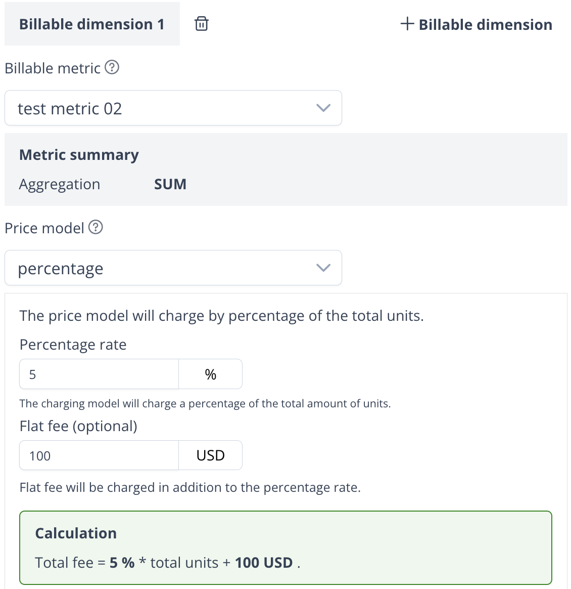 Percentage pricing price model configuration
