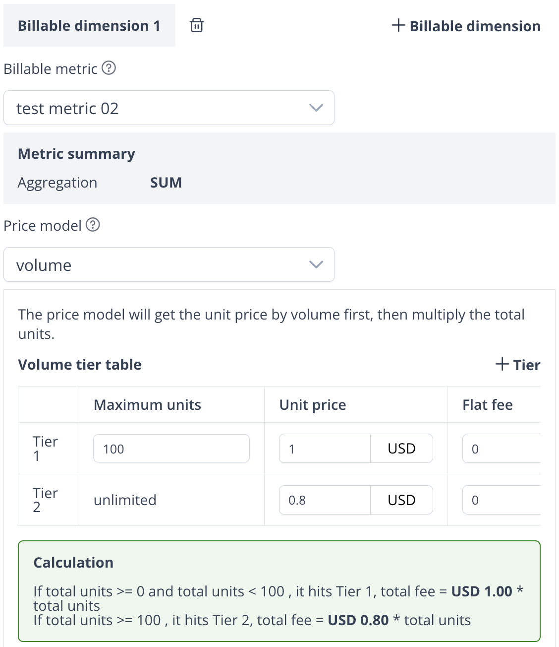 Volume pricing price model configuration