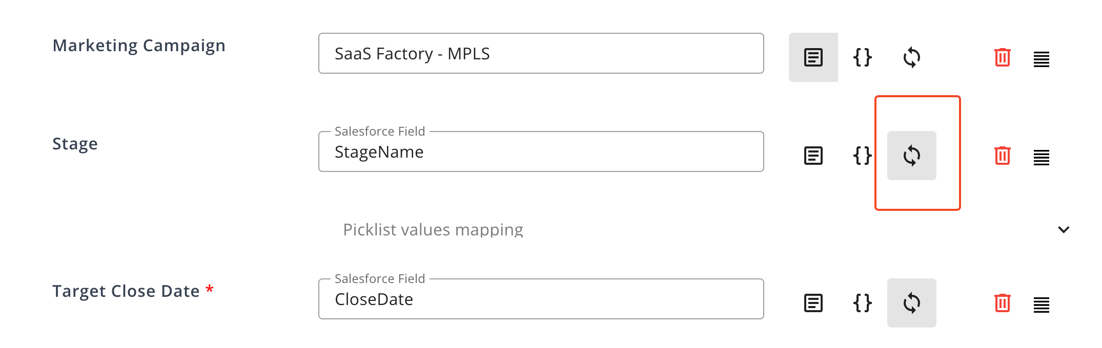 Enable Syncing toggle in the Sync Fields table