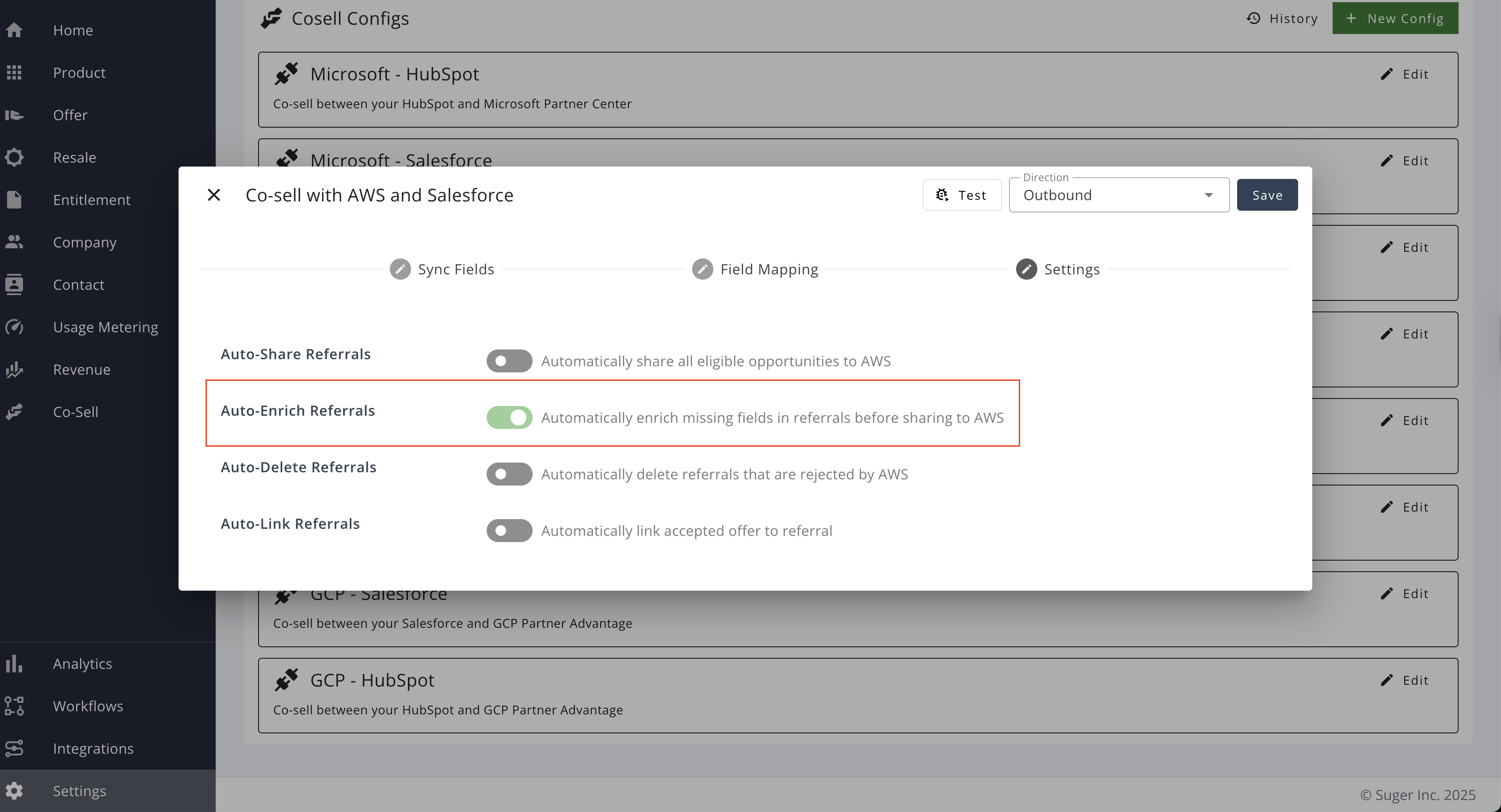 Auto-Enrich Referrals option enabled in Cosell Configs