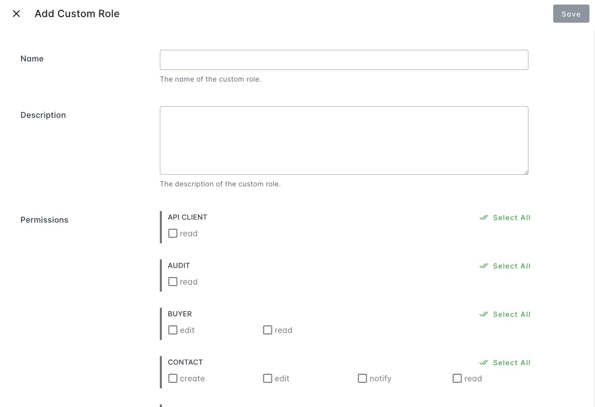 Add Custom Role form with name, description, and permissions