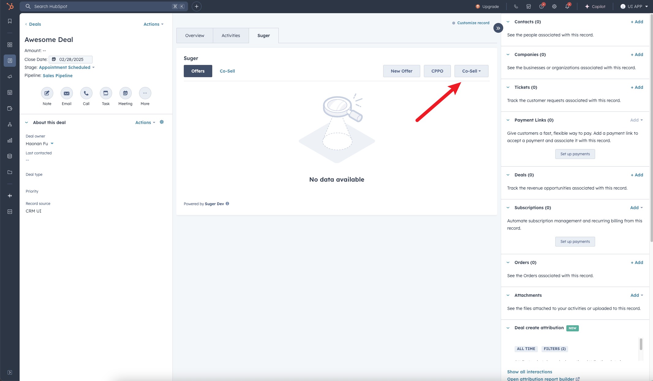 Co-Sell button in the Suger panel
