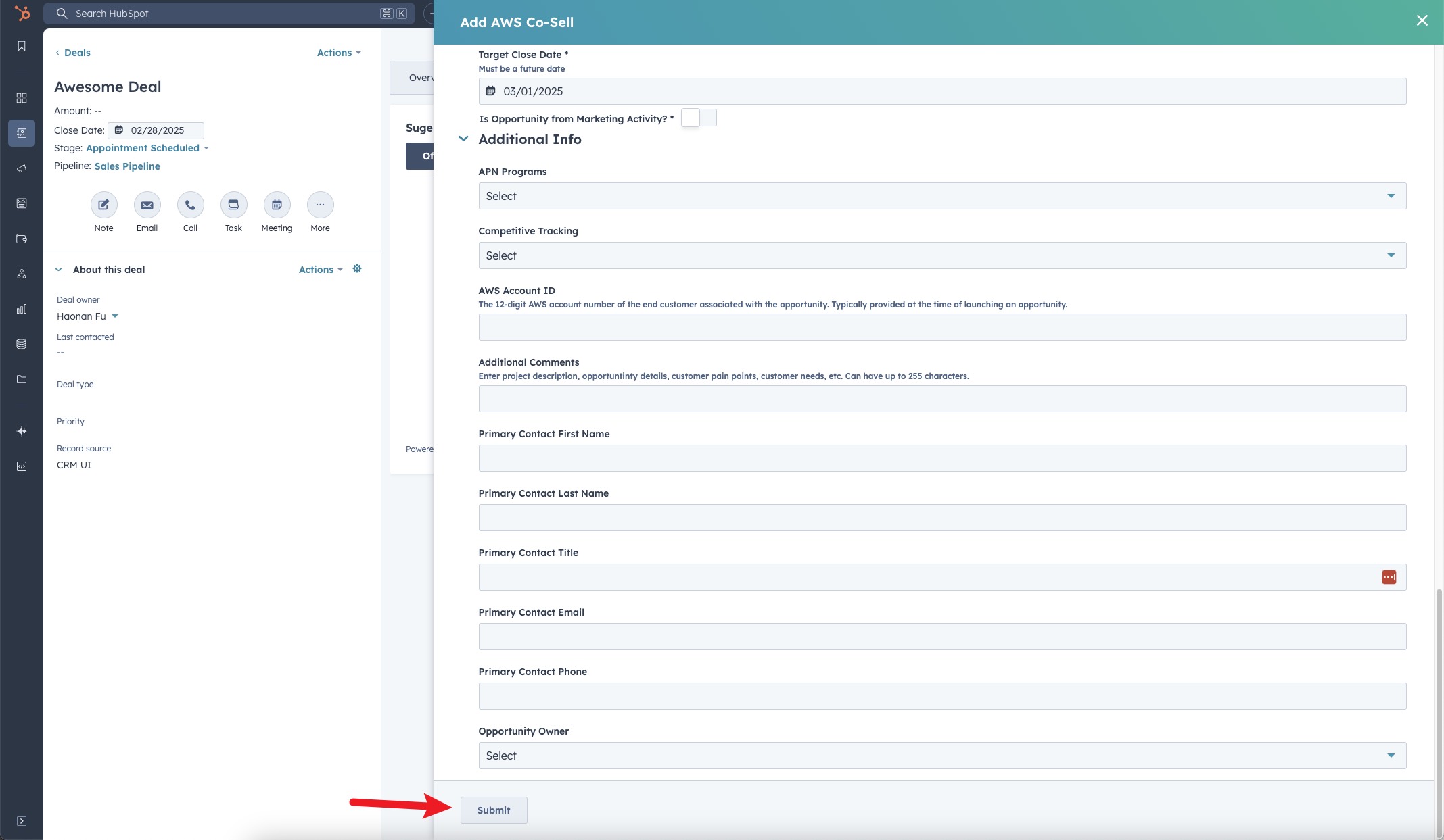 Submitting the completed Co-Sell form