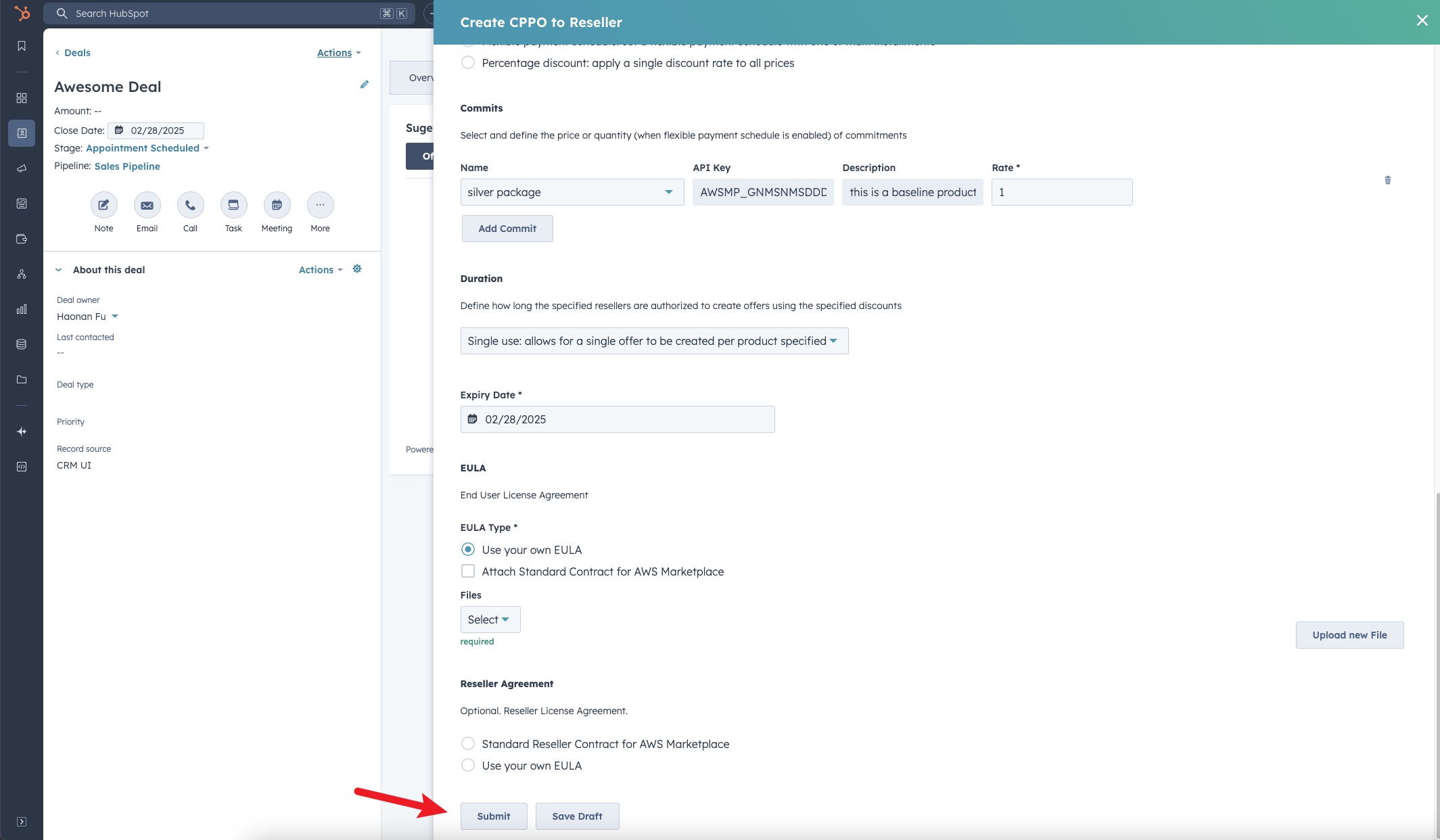 Submit button on the reseller authorization form