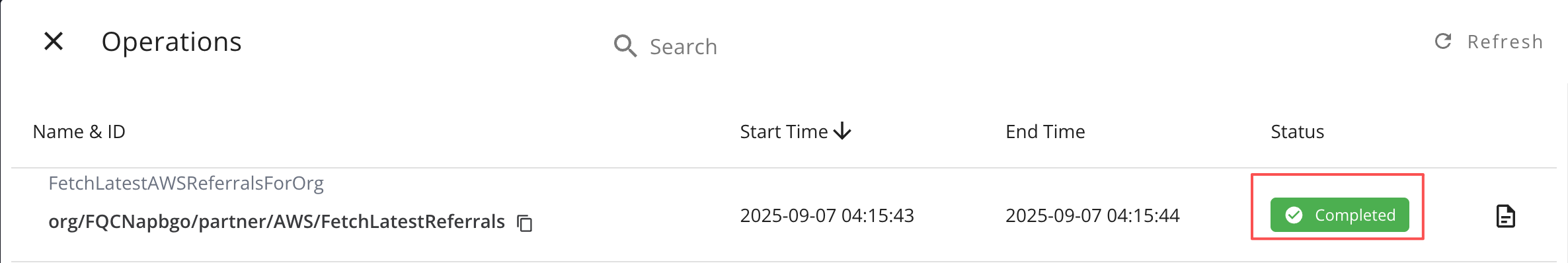 Inbound sync operation with Completed status