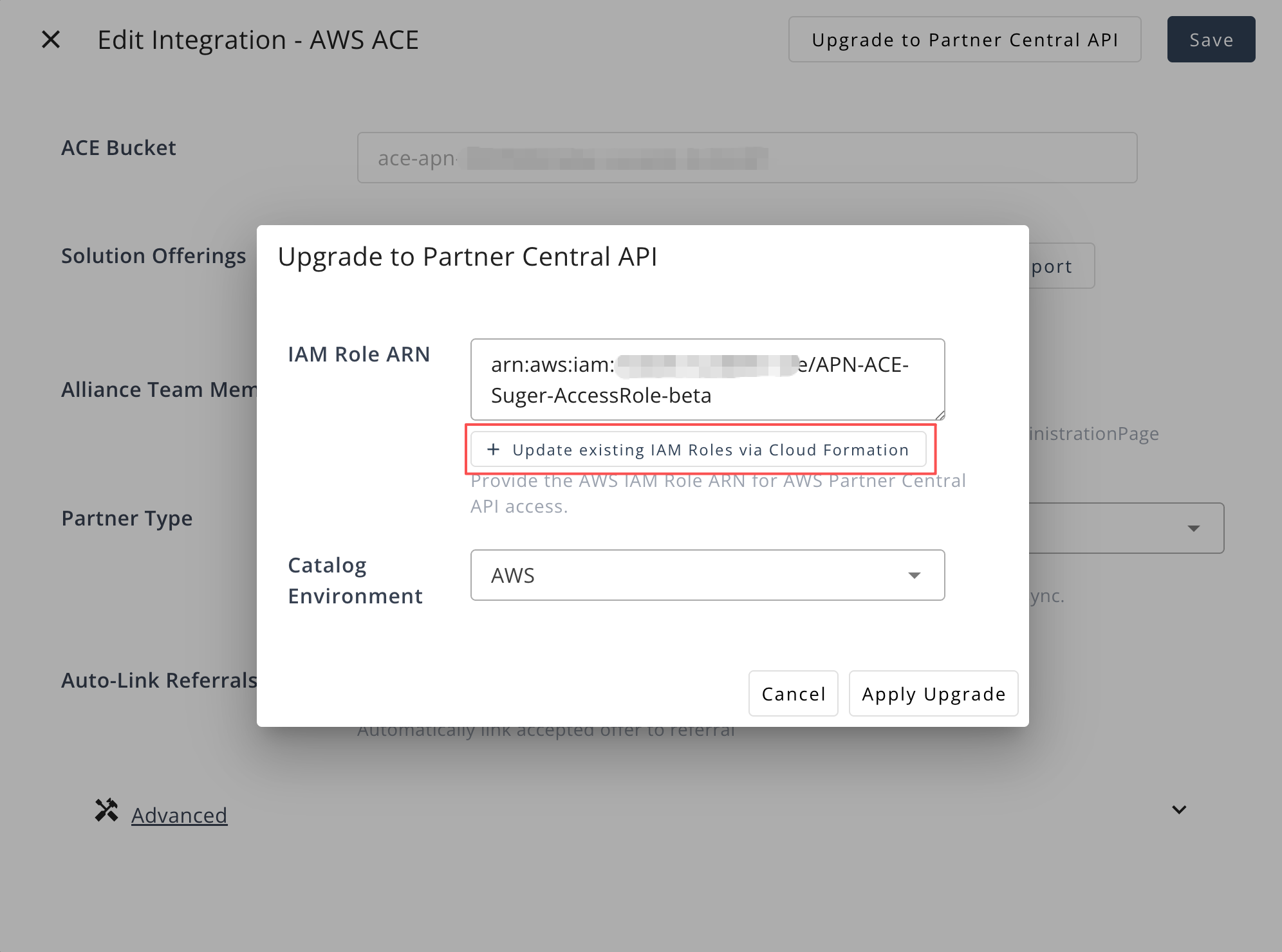 Update Existing IAM Roles via CloudFormation button
