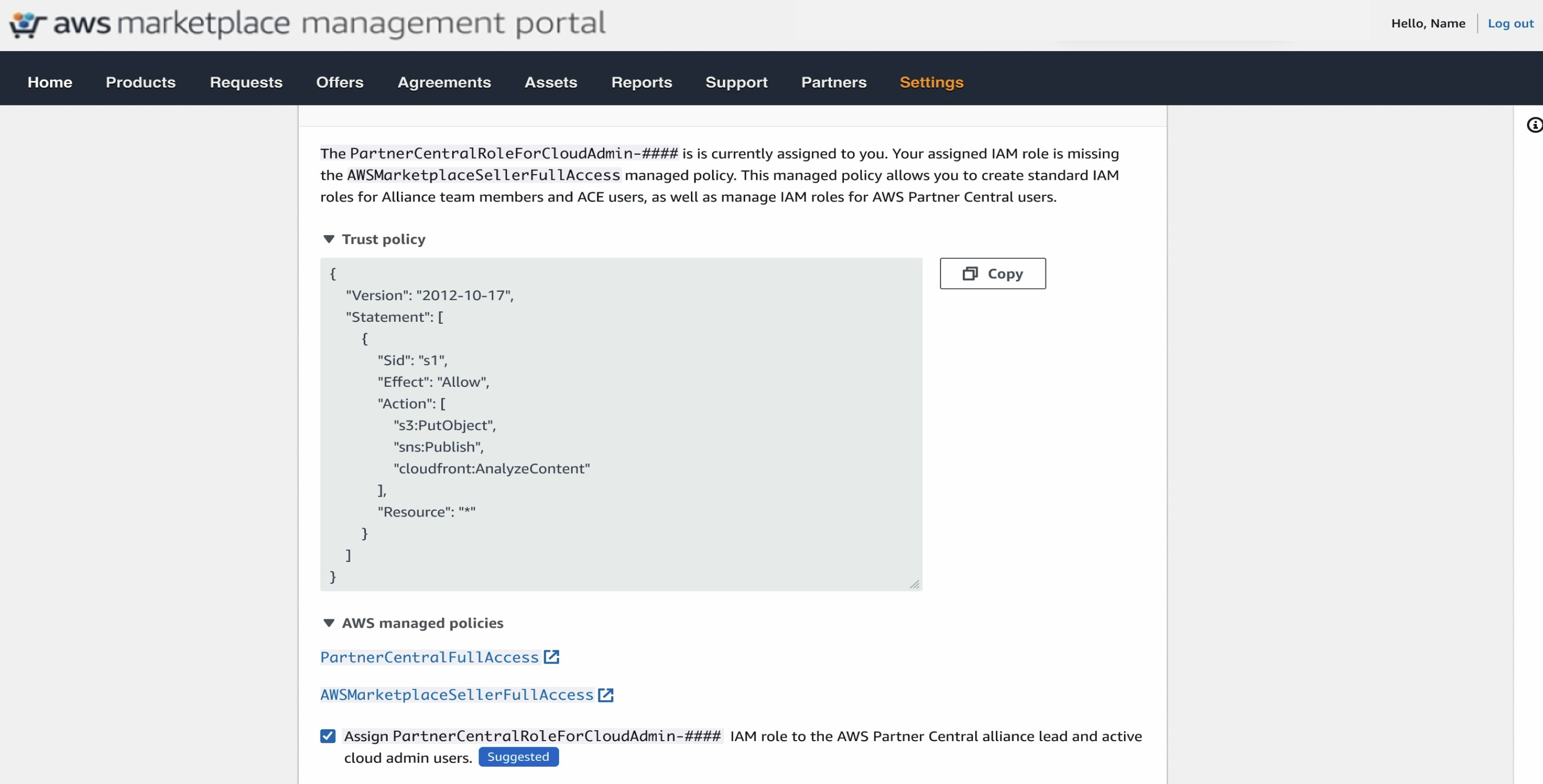 Assign IAM roles checklist during account linking