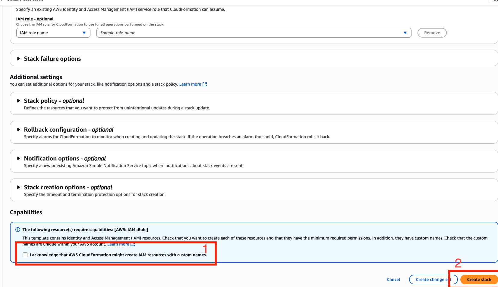 CloudFormation Create Stack confirmation with acknowledgment checkbox