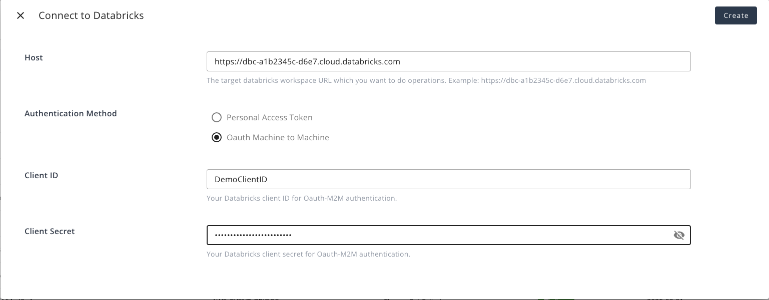 Databricks integration setup with OAuth service principal authentication
