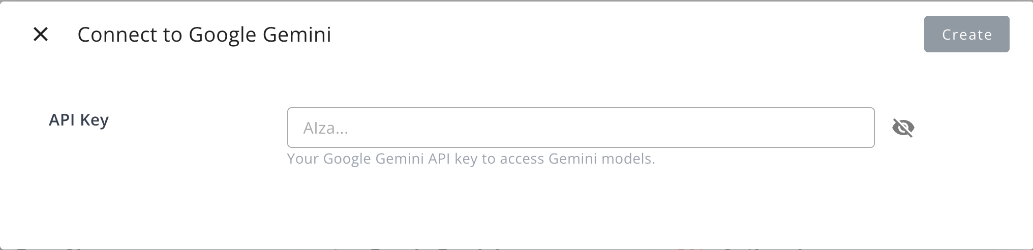 Gemini integration API key entry dialog