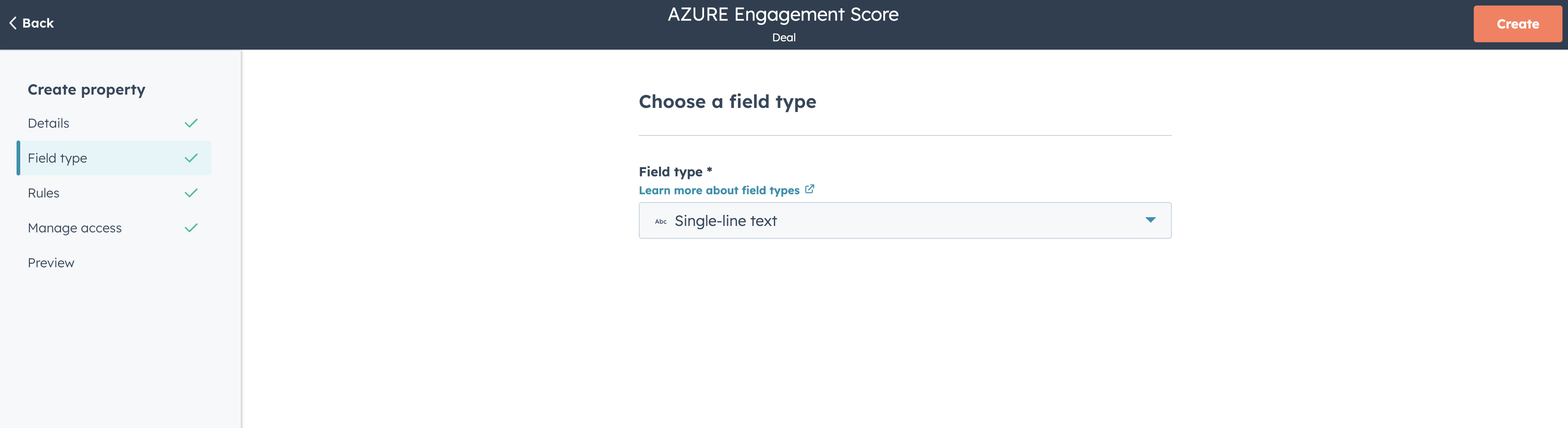 Field type selection for the custom property
