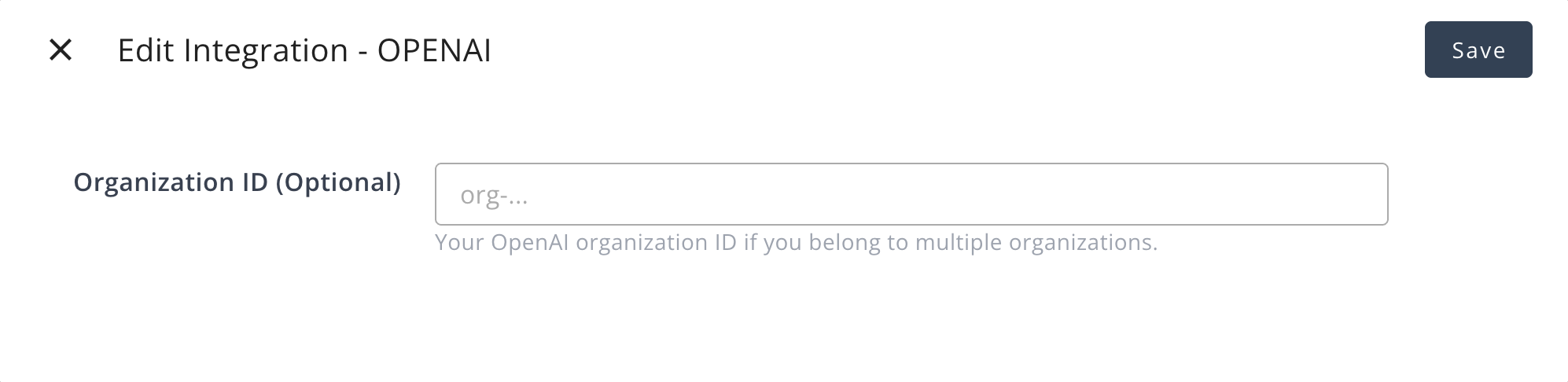 Editing the OpenAI integration Organization ID