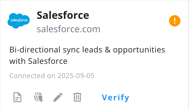 Verify button for the Salesforce connection in Fours Console