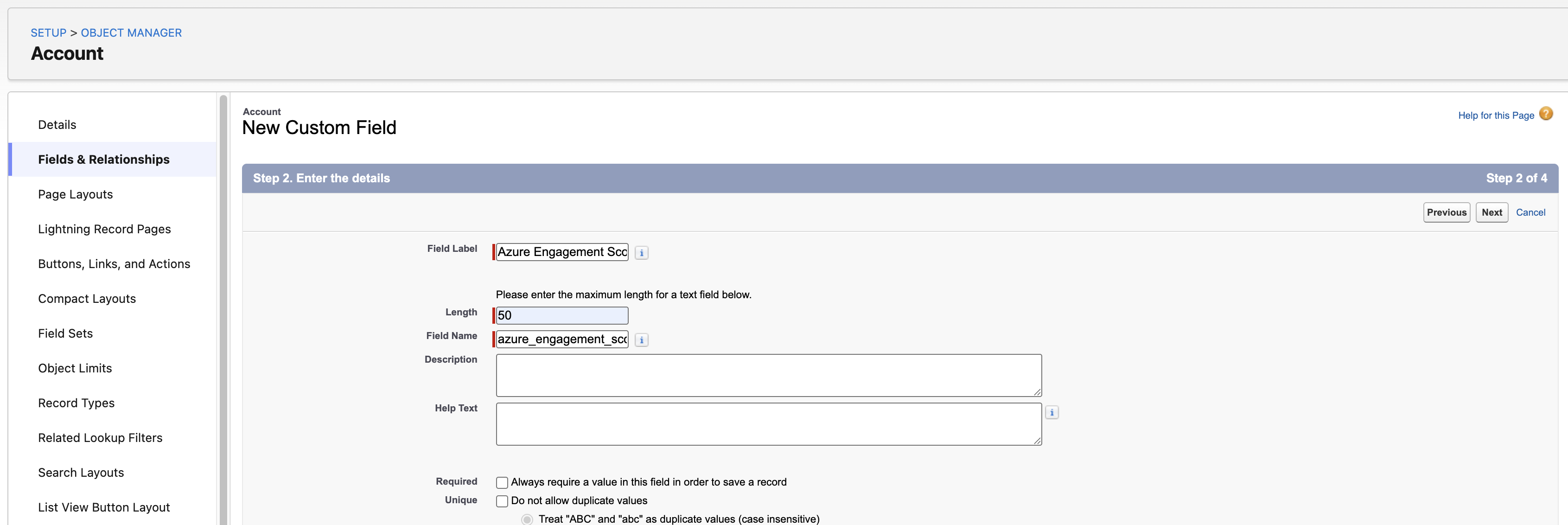 Field Label entry when creating a custom Salesforce field