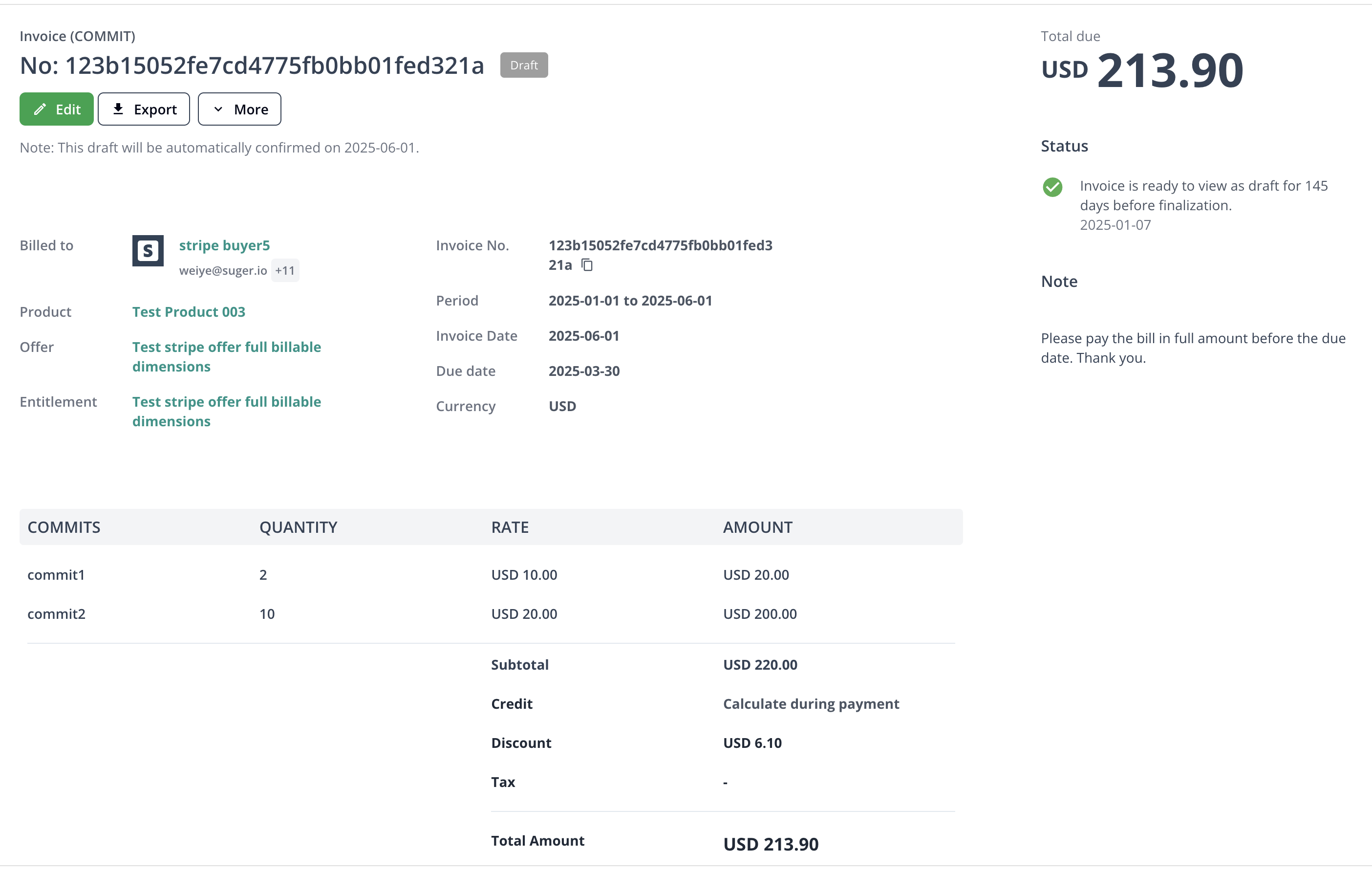 Invoice detail page